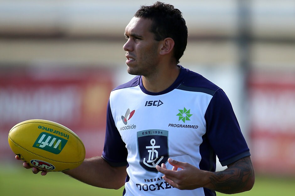 AFL 2016 Training - Fremantle 050416 FREMANTLE, WESTERN AUSTRALIA - APRIL 05: Harley Bennell of the Dockers looks on during Fremantle Dockers AFL training session at Fremantle Oval on April 5, 2016 in Fremantle, Australia. (Photo by Paul Kane/AFL Media/Getty Images)